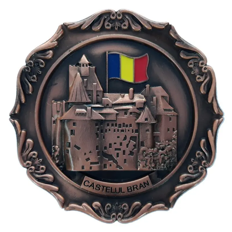 Castelul bran, magnet rotund frigider din metal, 7 cm, 663e